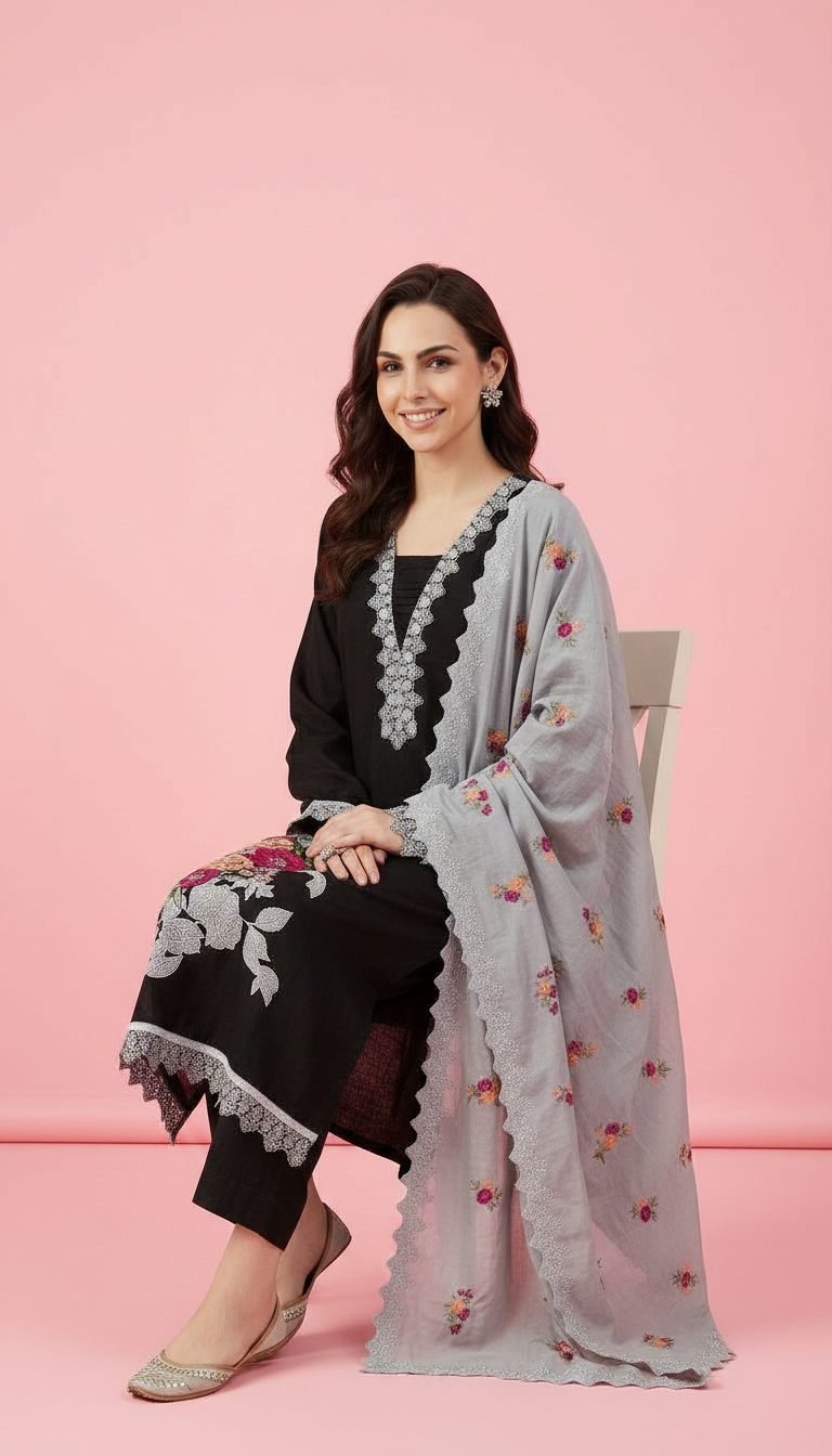 Florence Linen Cotton Unstitched Fancy Suit - 1582- A / HC002104 view 5