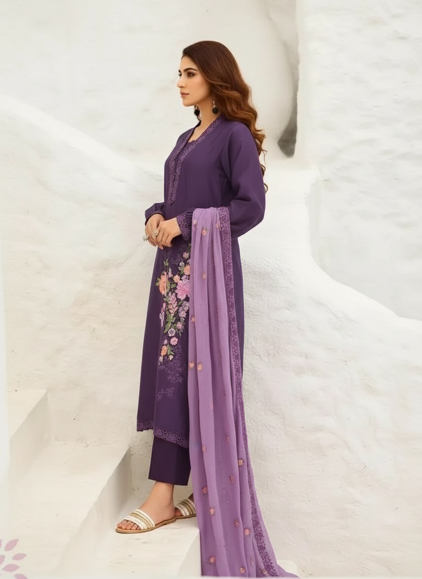Florence Linen Cotton Unstitched Fancy Suit - 1585- A / HC002104 view 4
