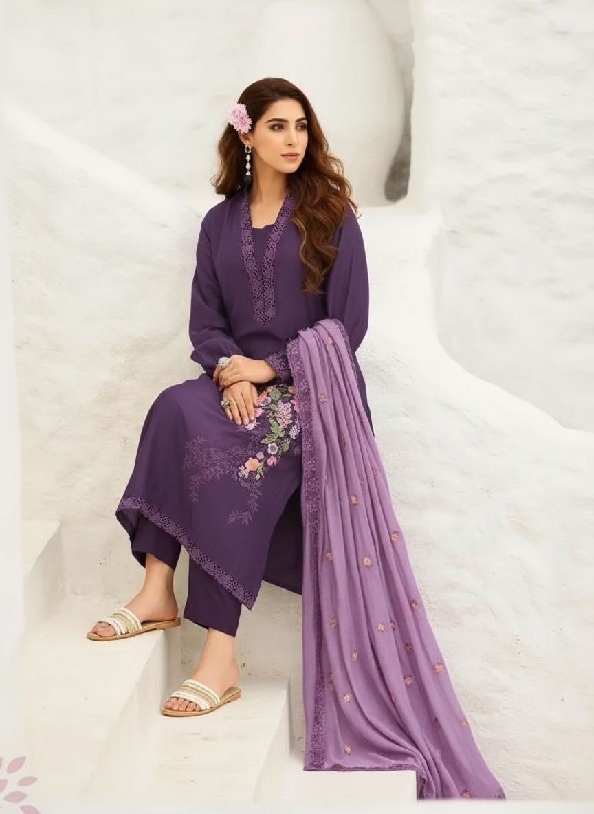 Florence Linen Cotton Unstitched Fancy Suit - 1585- A / HC002104 view 6