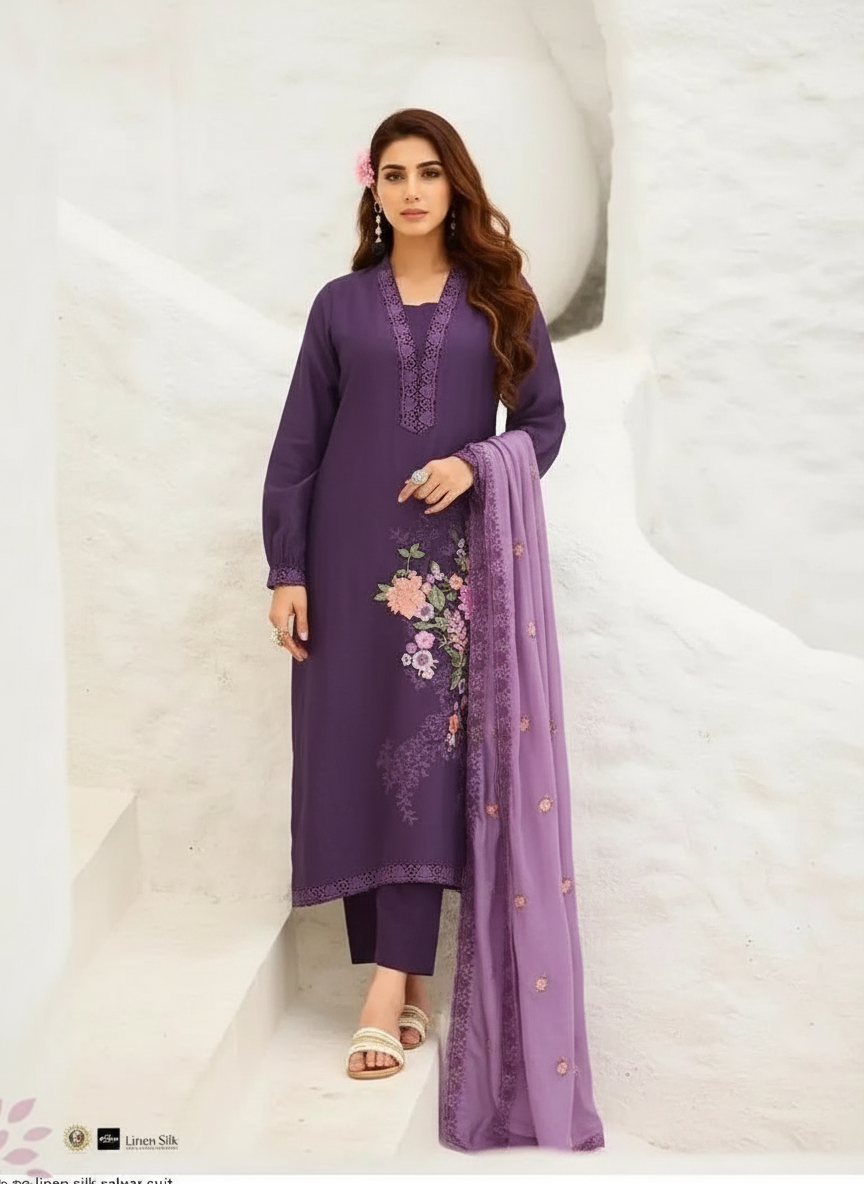 Florence Linen Cotton Unstitched Fancy Suit - 1585- A / HC002104 view 2