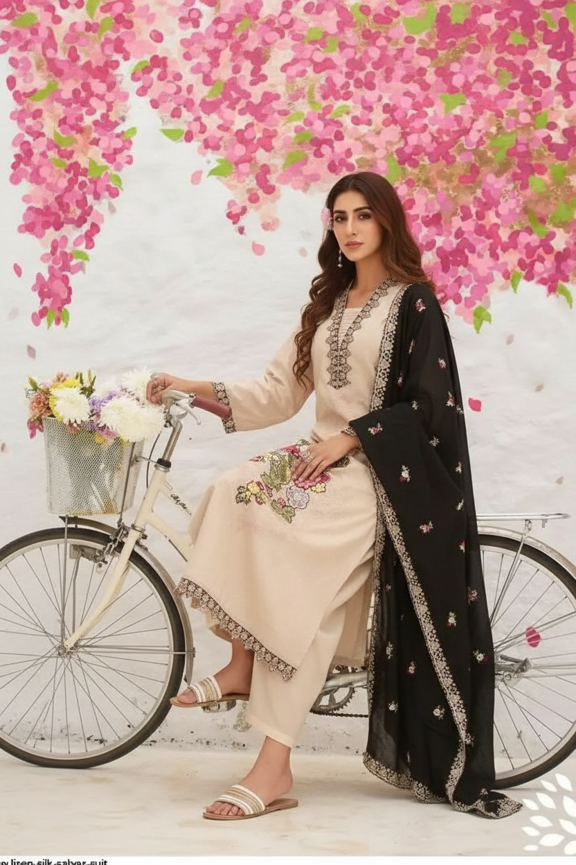 Florence Linen Cotton Unstitched Fancy Suit - 1584 - A / HC002104 view 5