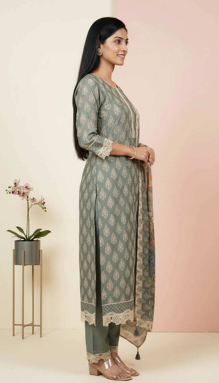 Pure Muslin Banarsi Embroidered Silk Fabric Unstitched Suit - 9563 / HC001620 view 3