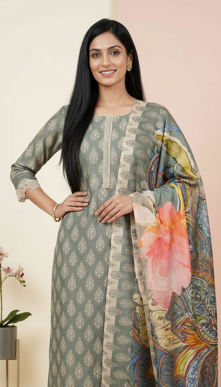 Pure Muslin Banarsi Embroidered Silk Fabric Unstitched Suit - 9563 / HC001620 view 4