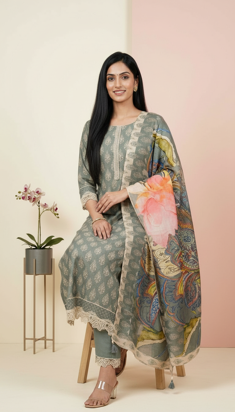 Pure Muslin Banarsi Embroidered Silk Fabric Unstitched Suit - 9563 / HC001620 view 5