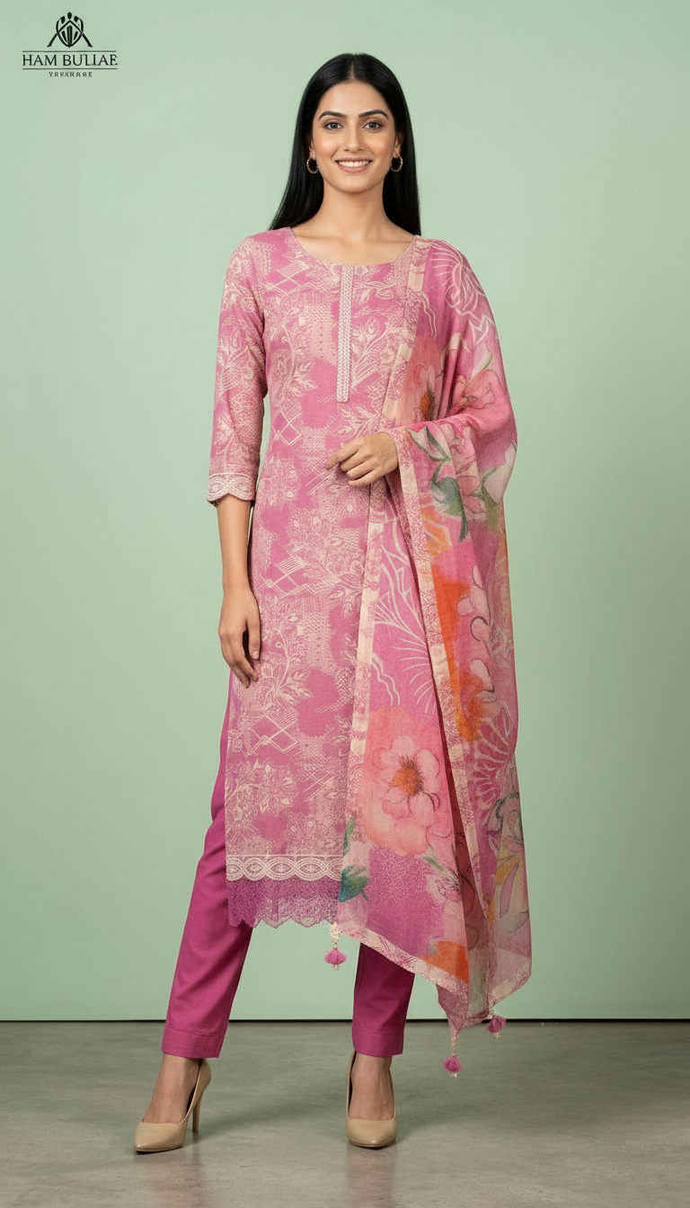 Pure Muslin Banarsi Embroidered Silk Fabric Unstitched Suit - 9562 / HC001620 view 2