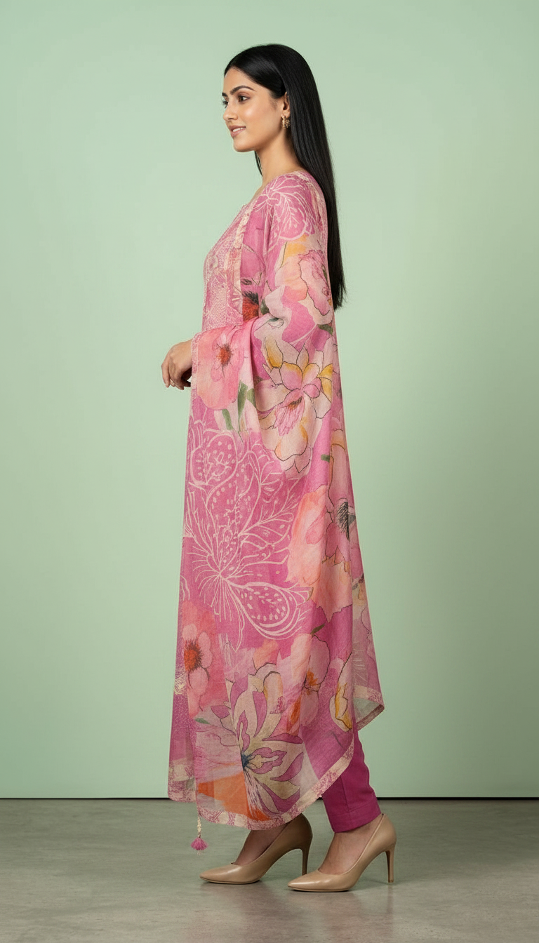 Pure Muslin Banarsi Embroidered Silk Fabric Unstitched Suit - 9562 / HC001620 view 3