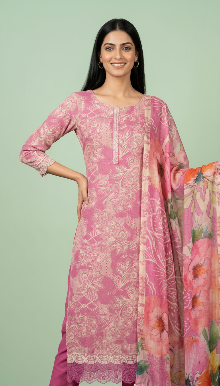 Pure Muslin Banarsi Embroidered Silk Fabric Unstitched Suit - 9562 / HC001620 view 4