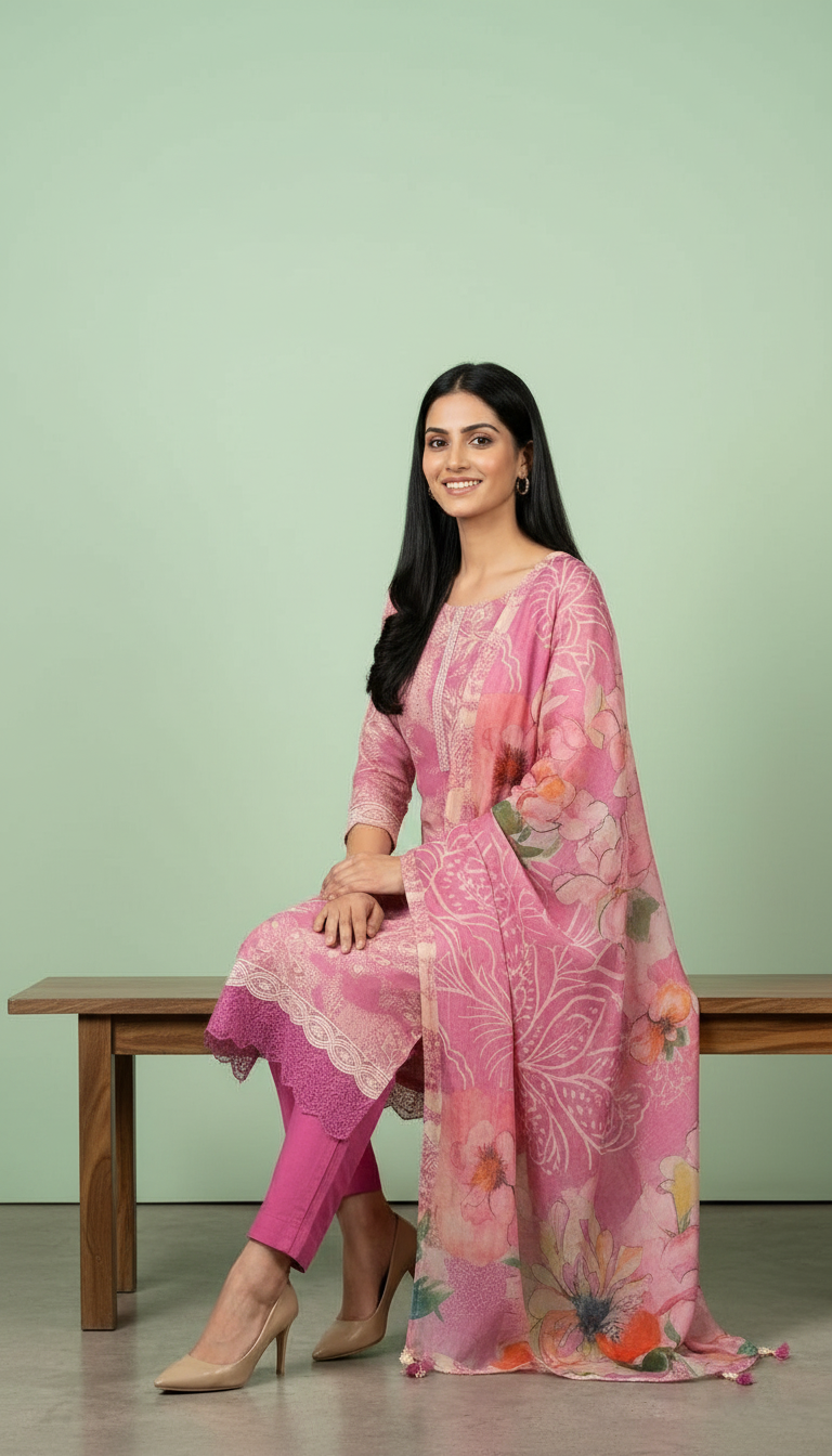 Pure Muslin Banarsi Embroidered Silk Fabric Unstitched Suit - 9562 / HC001620 view 5