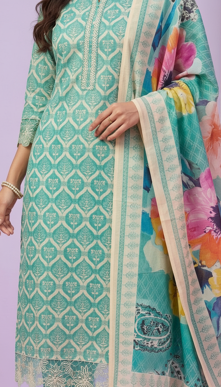 Pure Muslin Banarsi Embroidered Silk Fabric Unstitched Suit - 9565 / HC001620 view 4