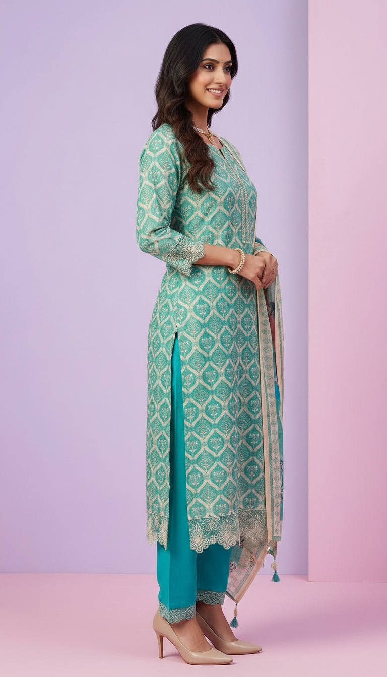 Pure Muslin Banarsi Embroidered Silk Fabric Unstitched Suit - 9565 / HC001620 view 3
