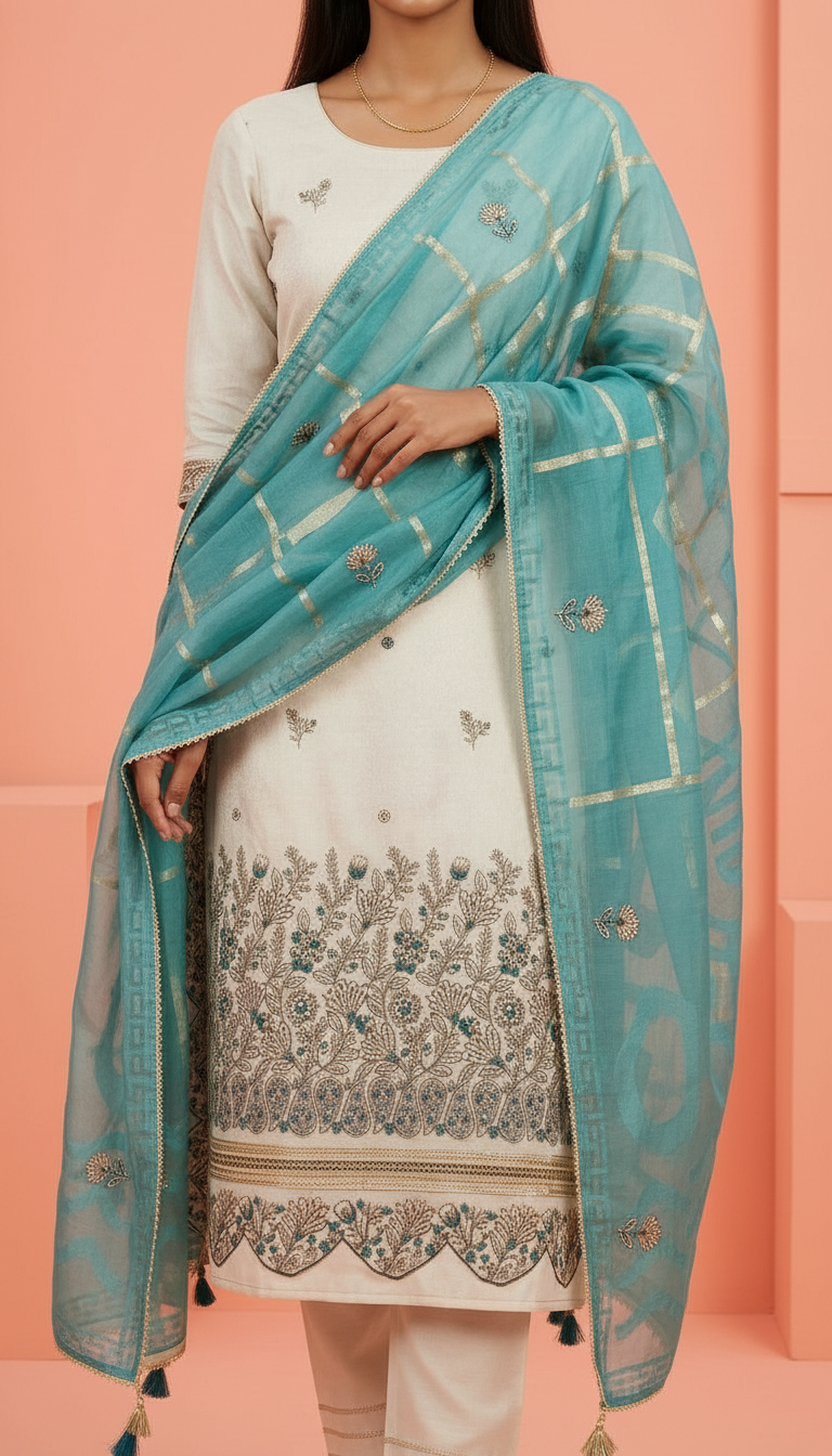 Heavy Embroidered Tissue Jauquerd Unstitched Suit - 10482 / HC002213 view 4