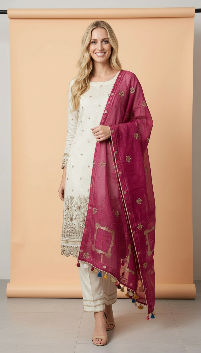Heavy Embroidered Tissue Jauquerd Unstitched Suit  -10483/ HC002213 view 3