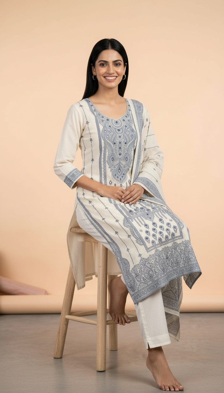 Thread Work Embroidered Mal Chanderi Jauquerd  Unstitched Suit 3132 L / HC002501 view 4