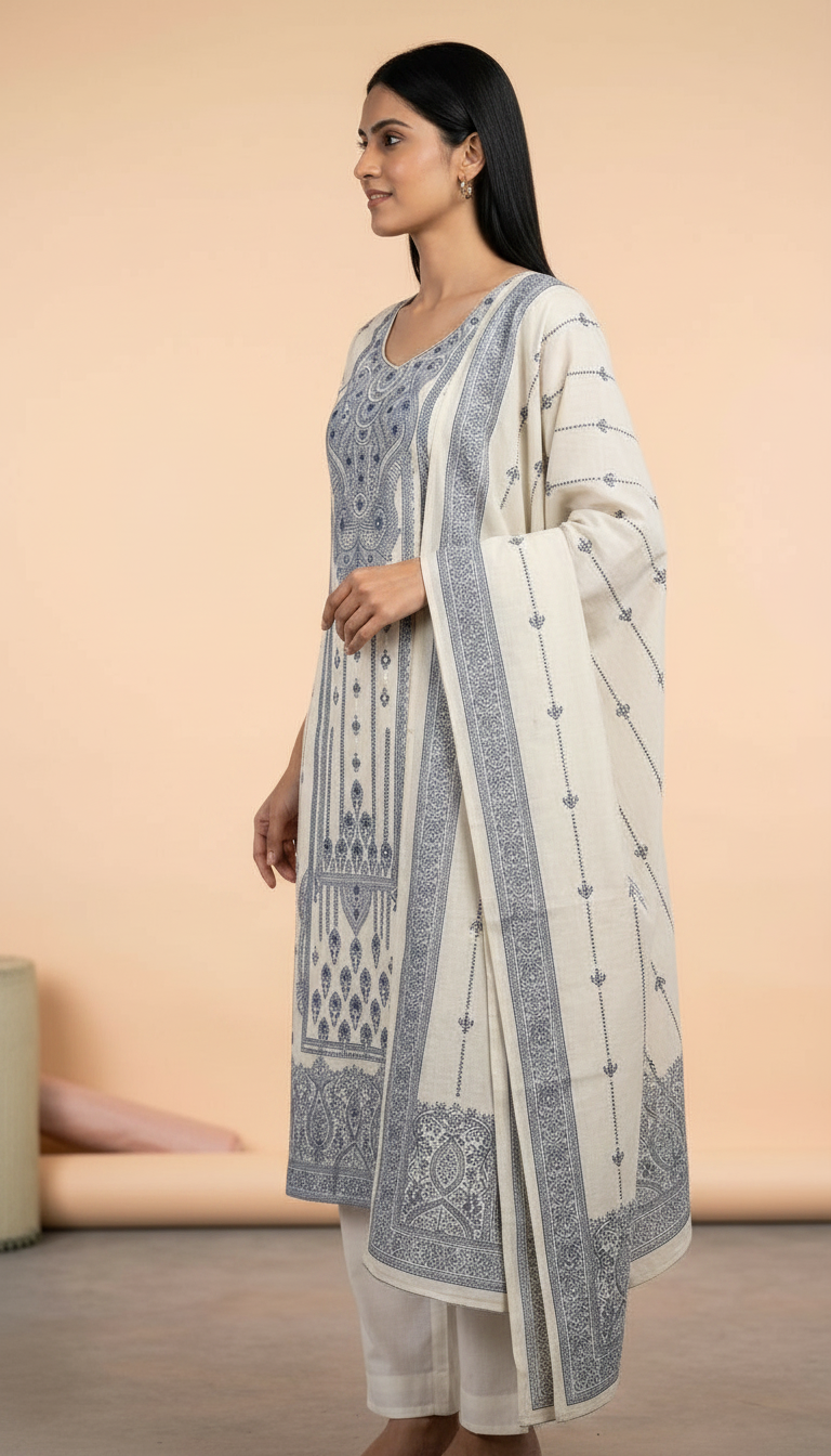 Thread Work Embroidered Mal Chanderi Jauquerd  Unstitched Suit 3132 L / HC002501 view 2