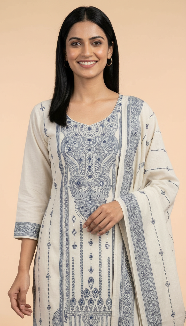 Thread Work Embroidered Mal Chanderi Jauquerd  Unstitched Suit 3132 L / HC002501 view 3