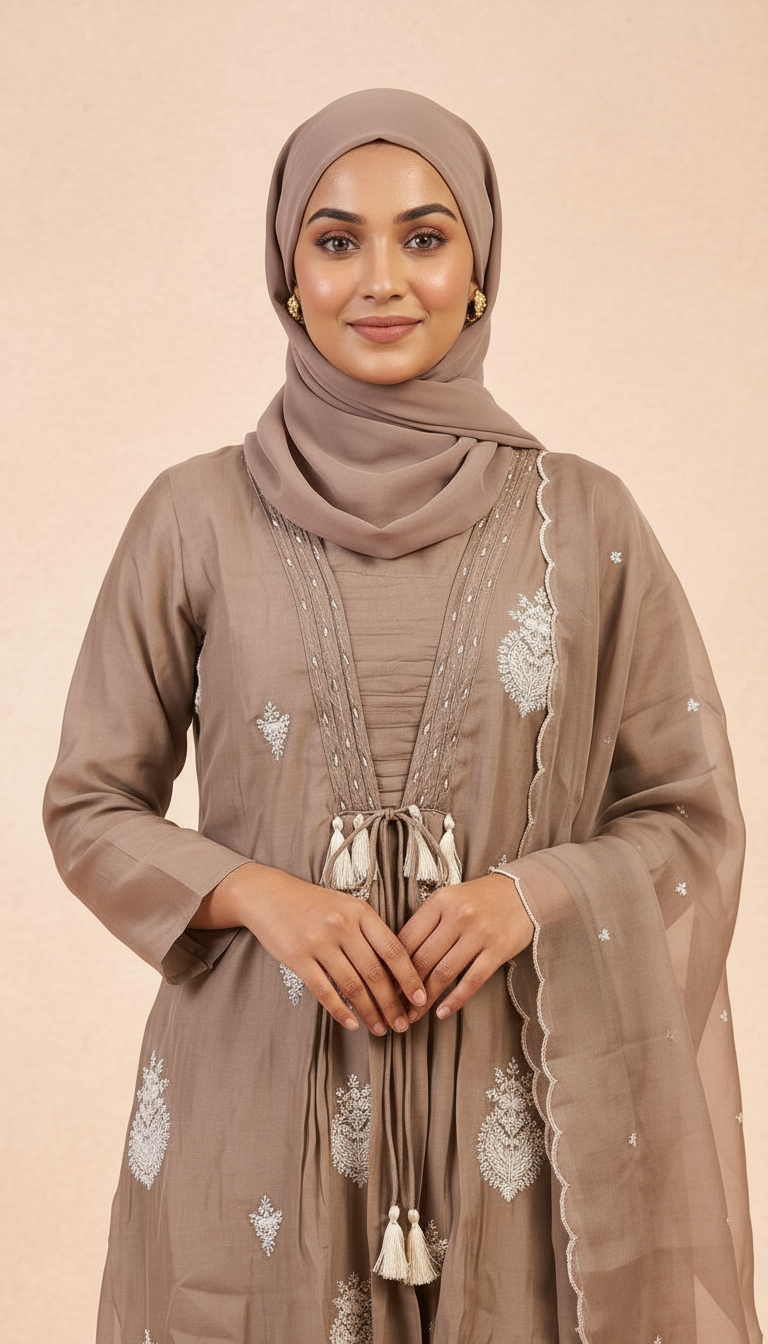 Embroidered Cotton Silk With Handwork Stitched Frock Suit Set - 3195- L / HC002504 view 4
