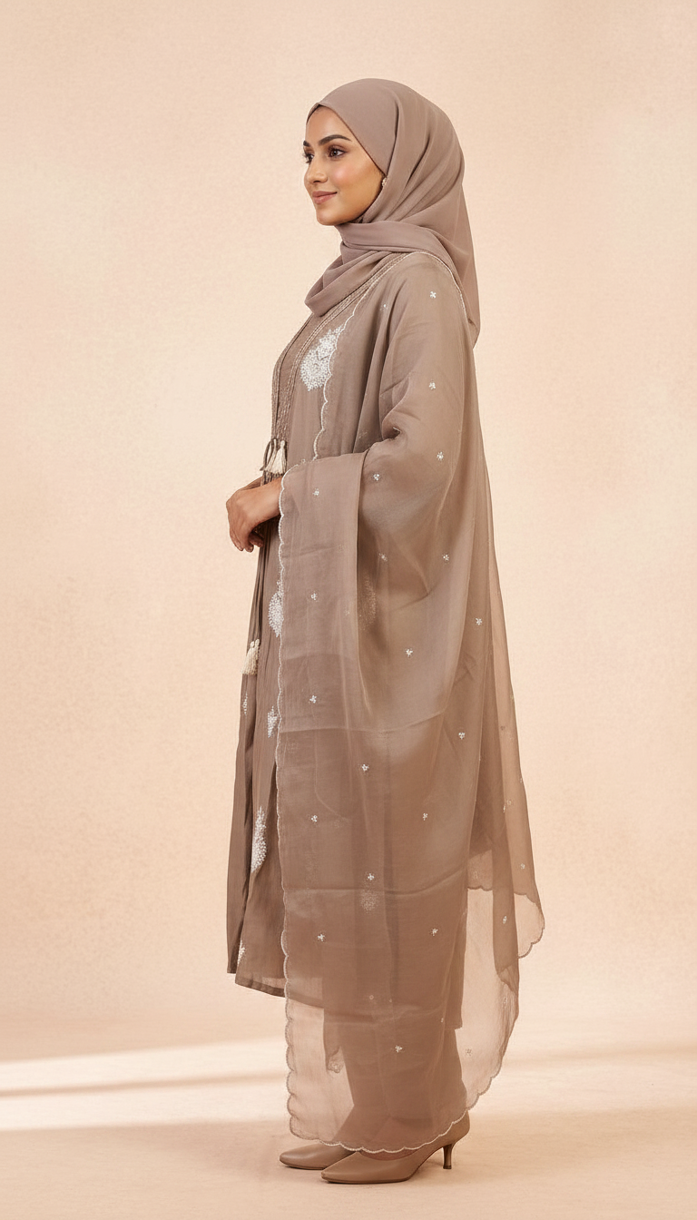 Embroidered Cotton Silk With Handwork Stitched Frock Suit Set - 3195- L / HC002504 view 3