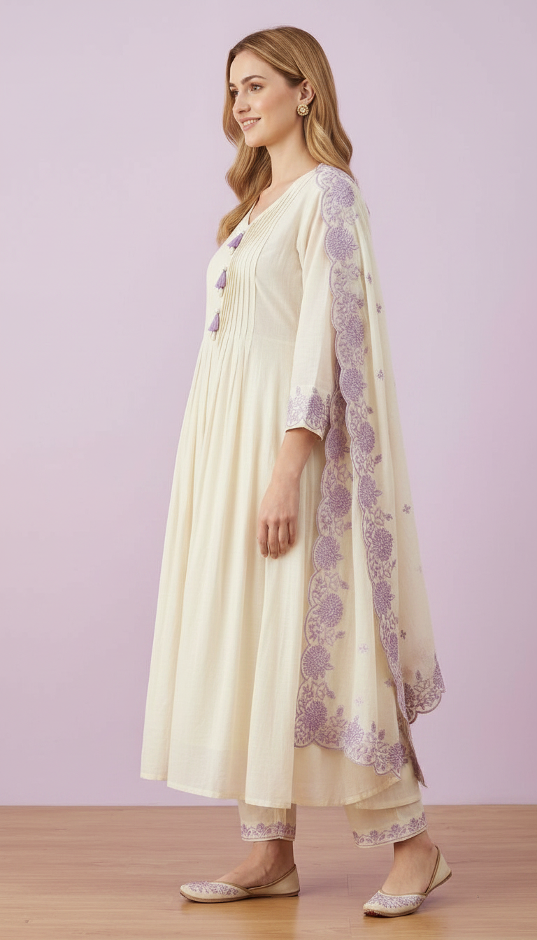 uerd Straight Women Kurta Trouser With Dupatta Suit Set - 3183 - L / HC002503 view 3