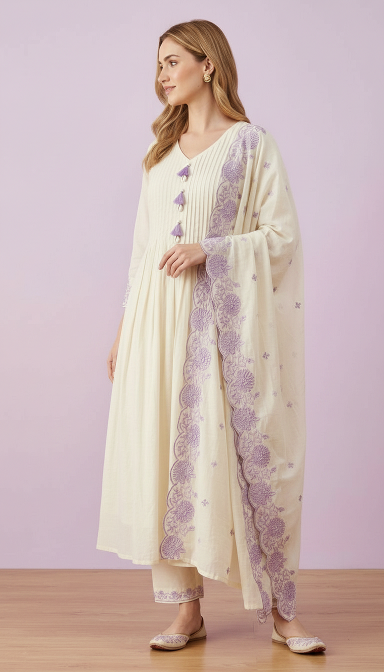 uerd Straight Women Kurta Trouser With Dupatta Suit Set - 3183 - L / HC002503 view 2
