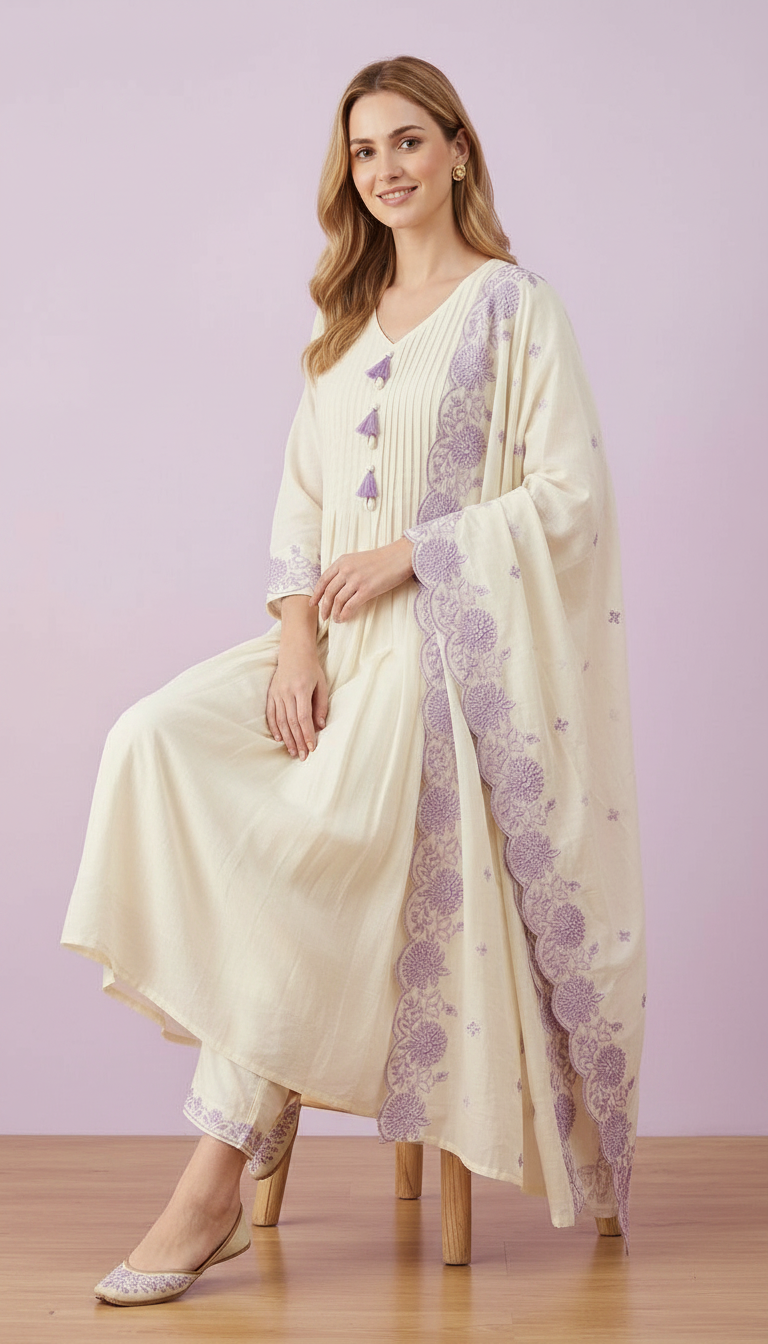uerd Straight Women Kurta Trouser With Dupatta Suit Set - 3183 - L / HC002503 view 6
