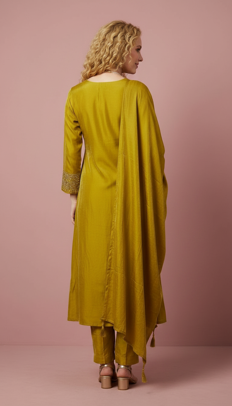 Embroidered Glass Shimmer Silk Stitched Suit - Dhaani L 2914 A / HC002423 view 5