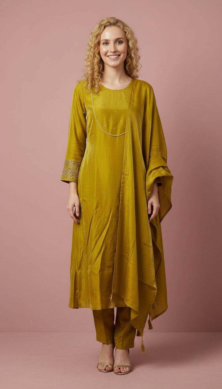 Embroidered Glass Shimmer Silk Stitched Suit - Dhaani L 2914 A / HC002423 view 3