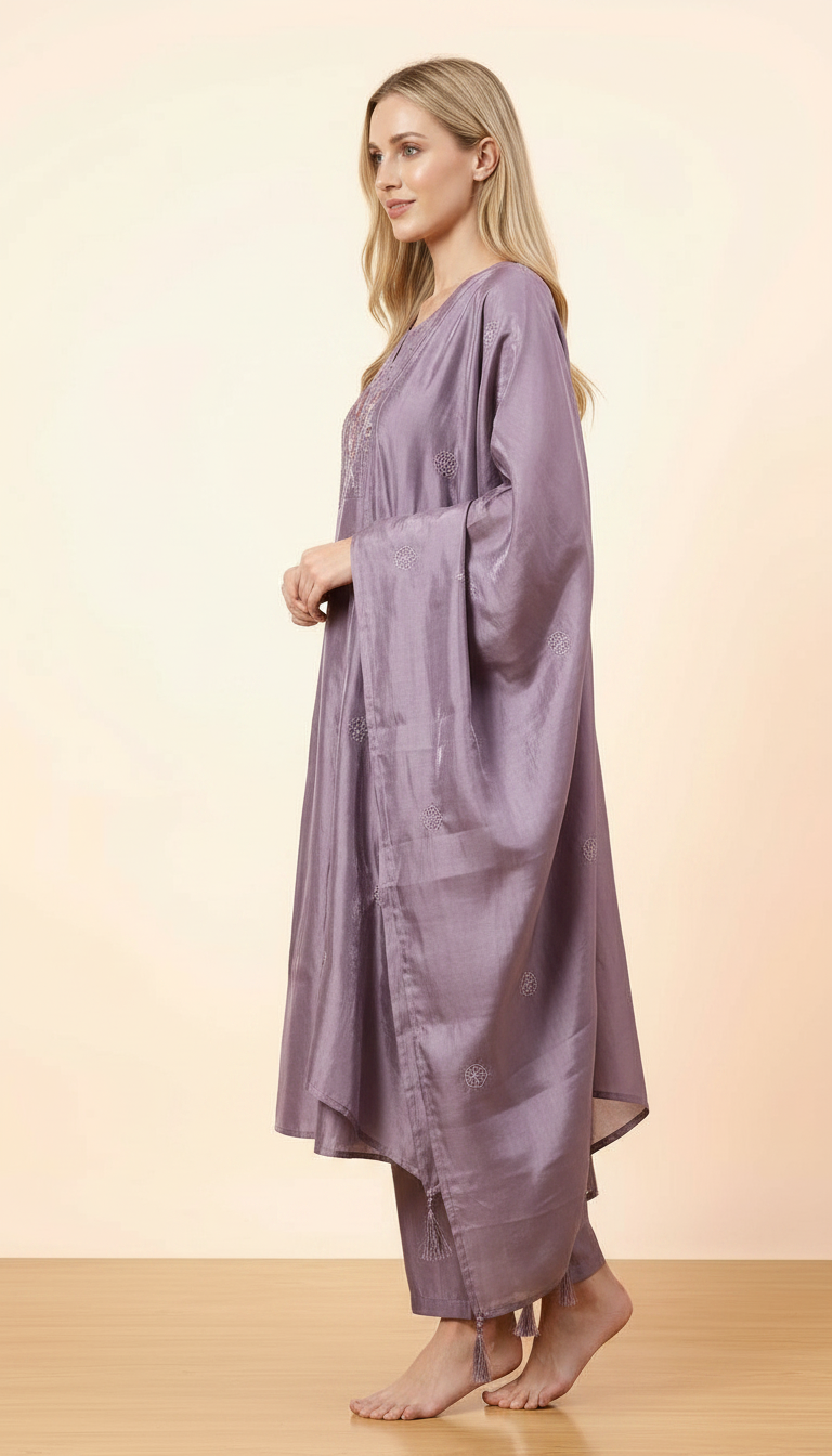 Shimmer Glass Fabric With Embroidery Stitched Suit - Purple L 2913 A / HC002428 view 3