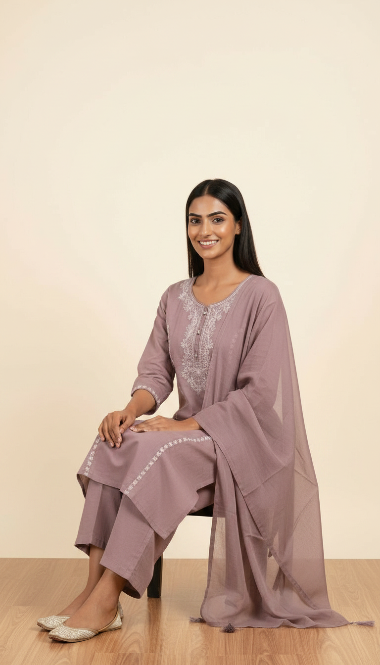 Embroidered Pure Comfortable Cotton Stitched Suit Set - Piyazi 2898 L / HC002387 view 6