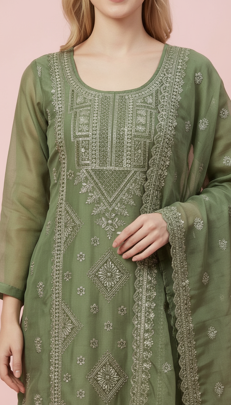 Embroidered Work Organza Stitched Suit Set - B3 / HC002321 view 3