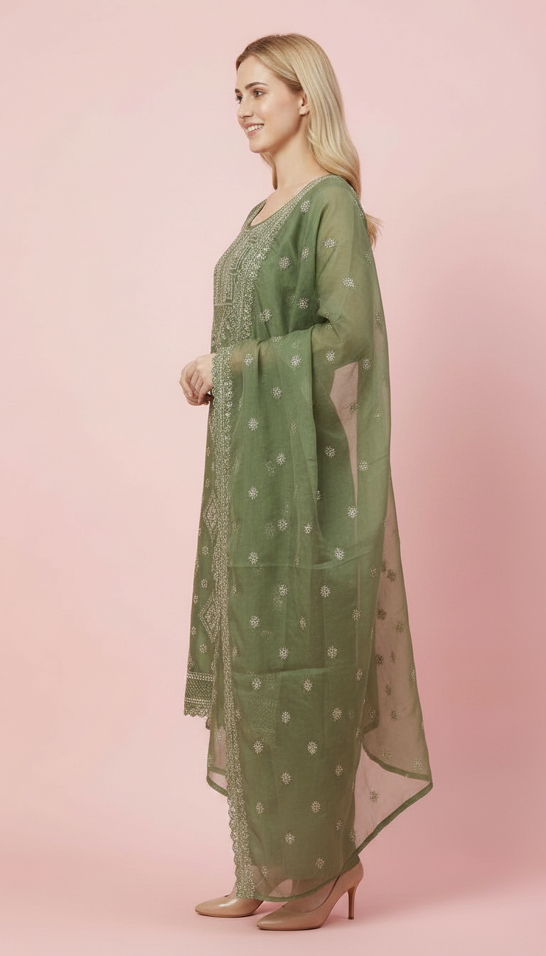 Embroidered Work Organza Stitched Suit Set - B3 / HC002321 view 2