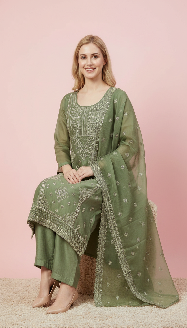 Embroidered Work Organza Stitched Suit Set - B3 / HC002321 view 4