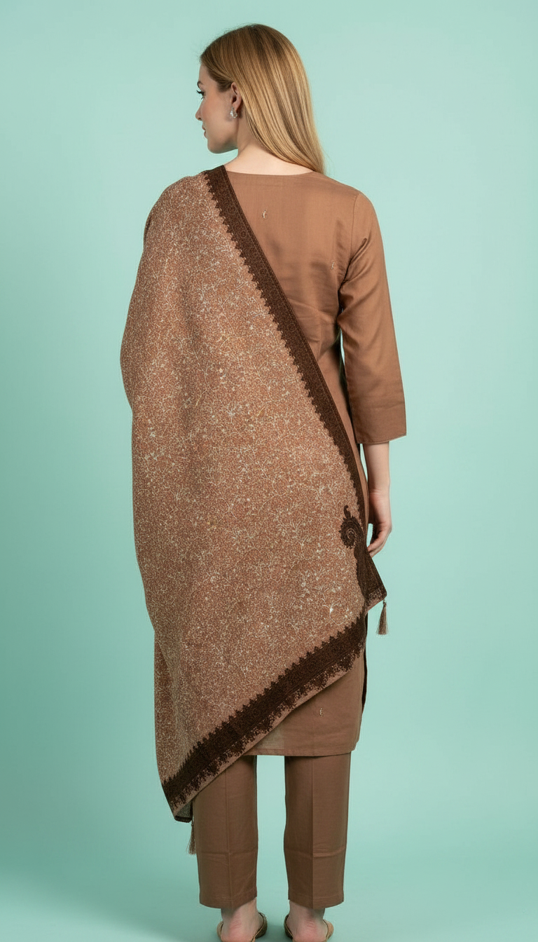 Embroidered Elegant Stylish Black Stitched Suit Set - Coffee Brown 2864 A - /HC002425 view 4