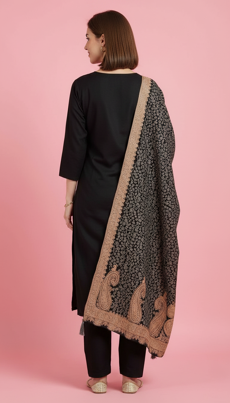 Embroidered Elegant Black Stitched Suit - Black M 2864 / HC002425 view 6