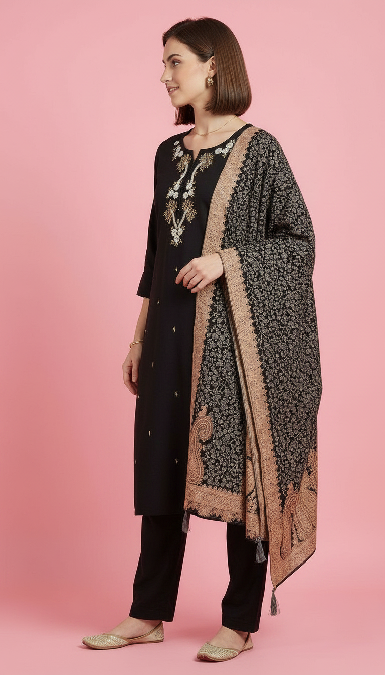 Embroidered Elegant Black Stitched Suit - Black M 2864 / HC002425 view 2