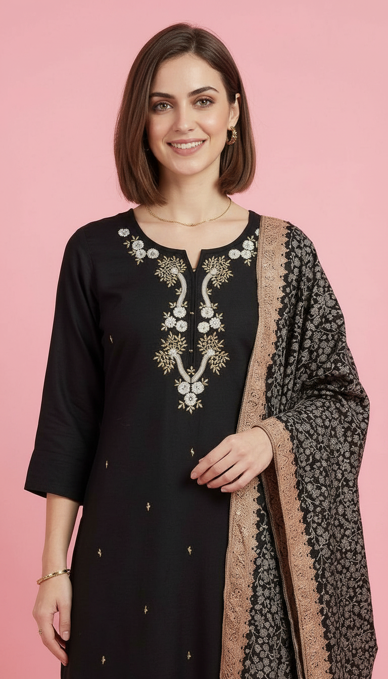 Embroidered Elegant Black Stitched Suit - Black M 2864 / HC002425 view 4