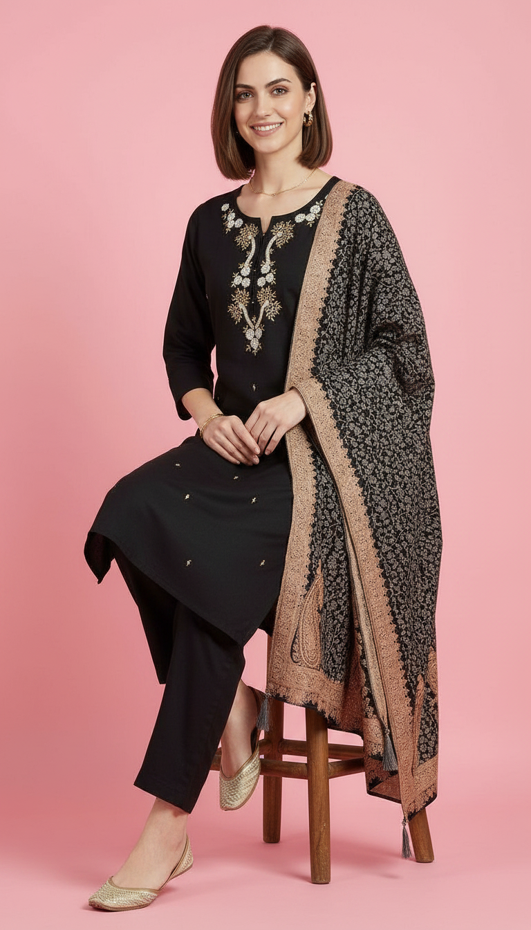 Embroidered Elegant Black Stitched Suit - Black M 2864 / HC002425 view 5