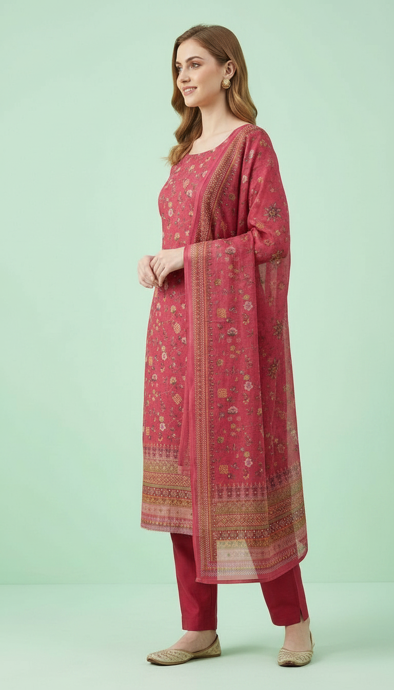Stylish Embroidered Tread Work Shimmer Unstitched Suit - Orange / HC001812 view 2