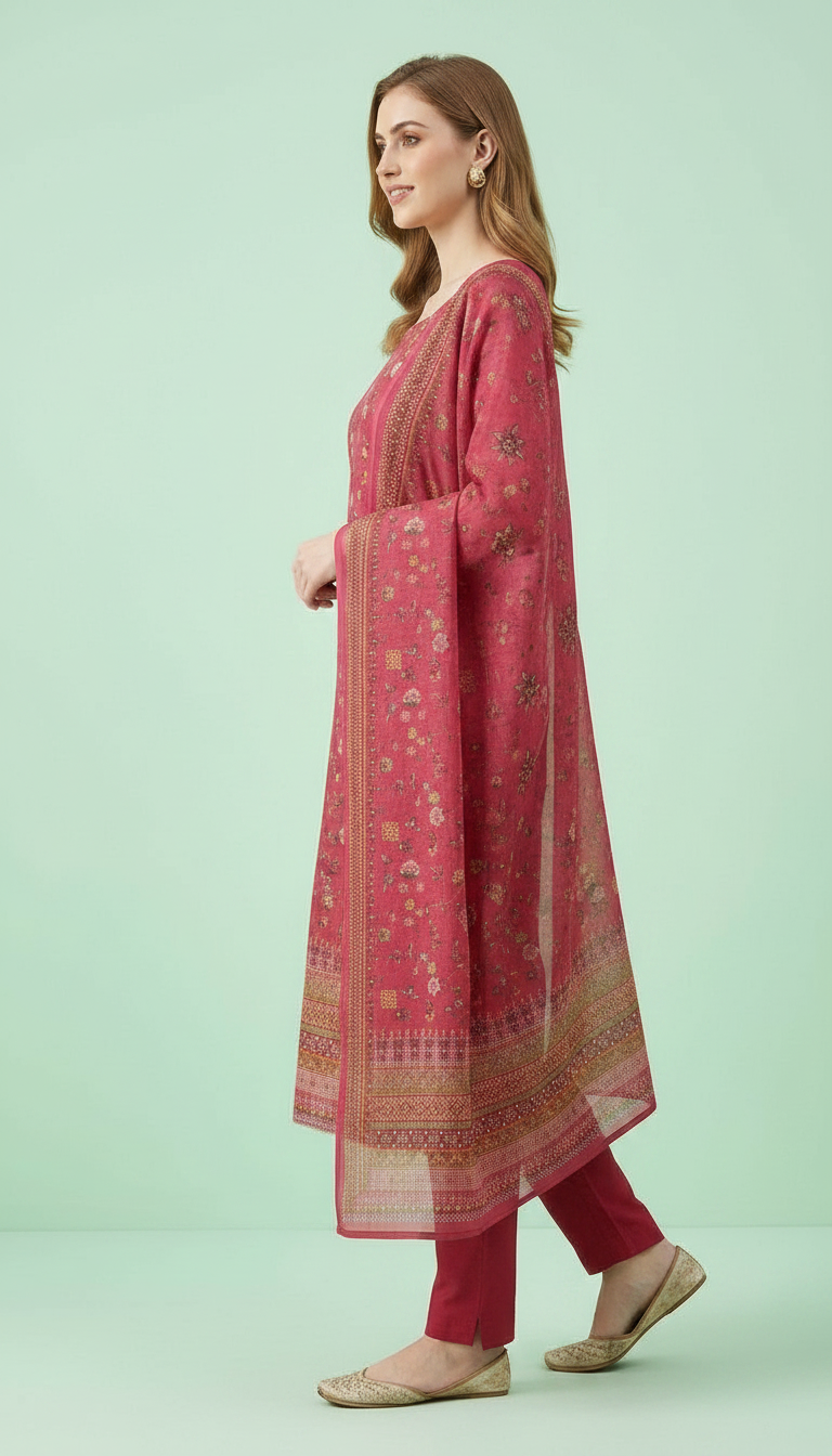 Stylish Embroidered Tread Work Shimmer Unstitched Suit - Orange / HC001812 view 3
