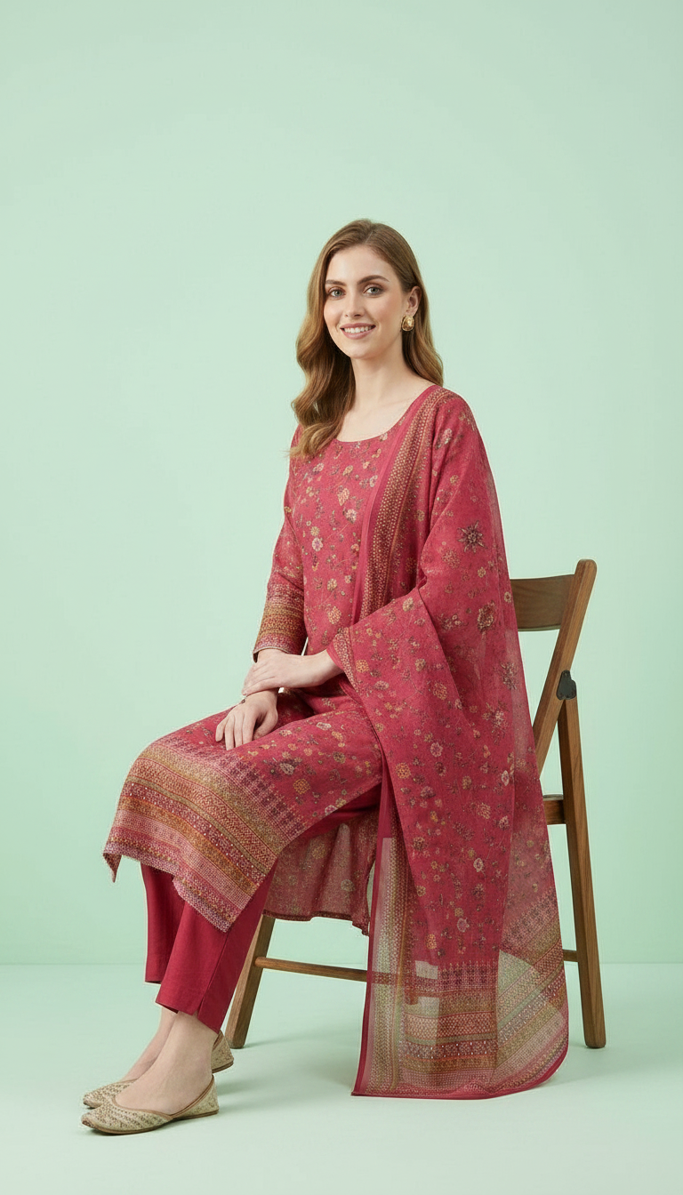 Stylish Embroidered Tread Work Shimmer Unstitched Suit - Orange / HC001812 view 5