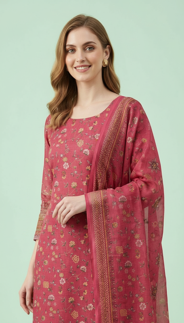 Stylish Embroidered Tread Work Shimmer Unstitched Suit - Orange / HC001812 view 4