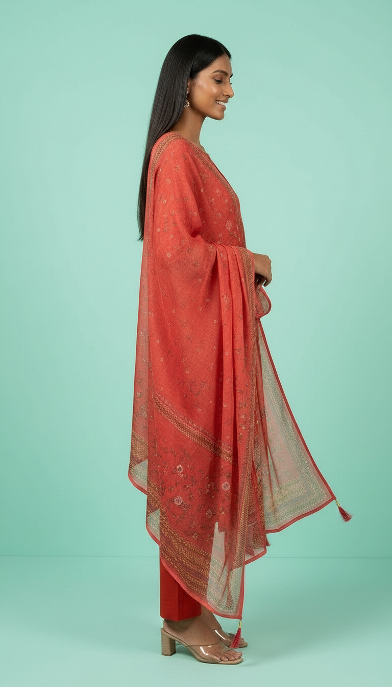 Stylish Embroidered Thread Work Shimmer Unstitched Suit - Gajri / HC001812 view 3
