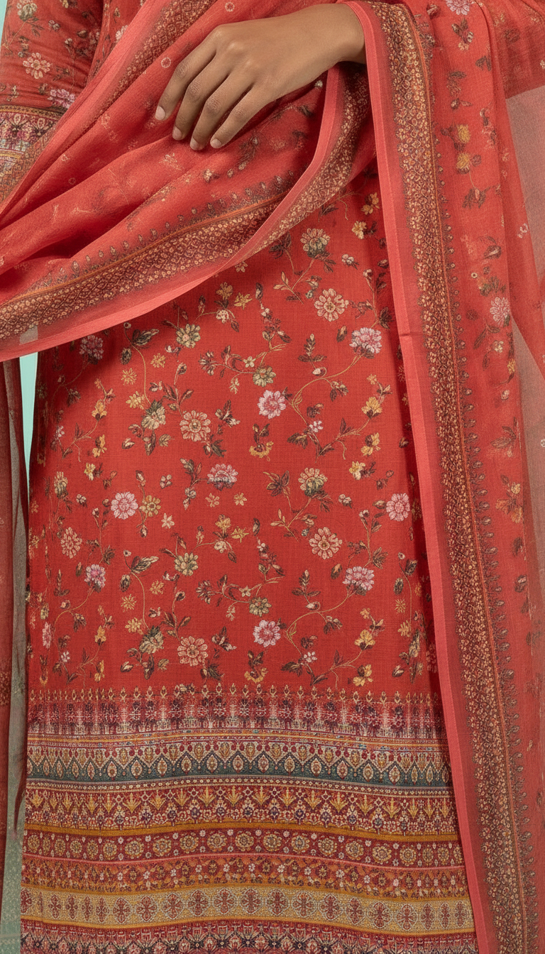 Stylish Embroidered Thread Work Shimmer Unstitched Suit - Gajri / HC001812 view 4
