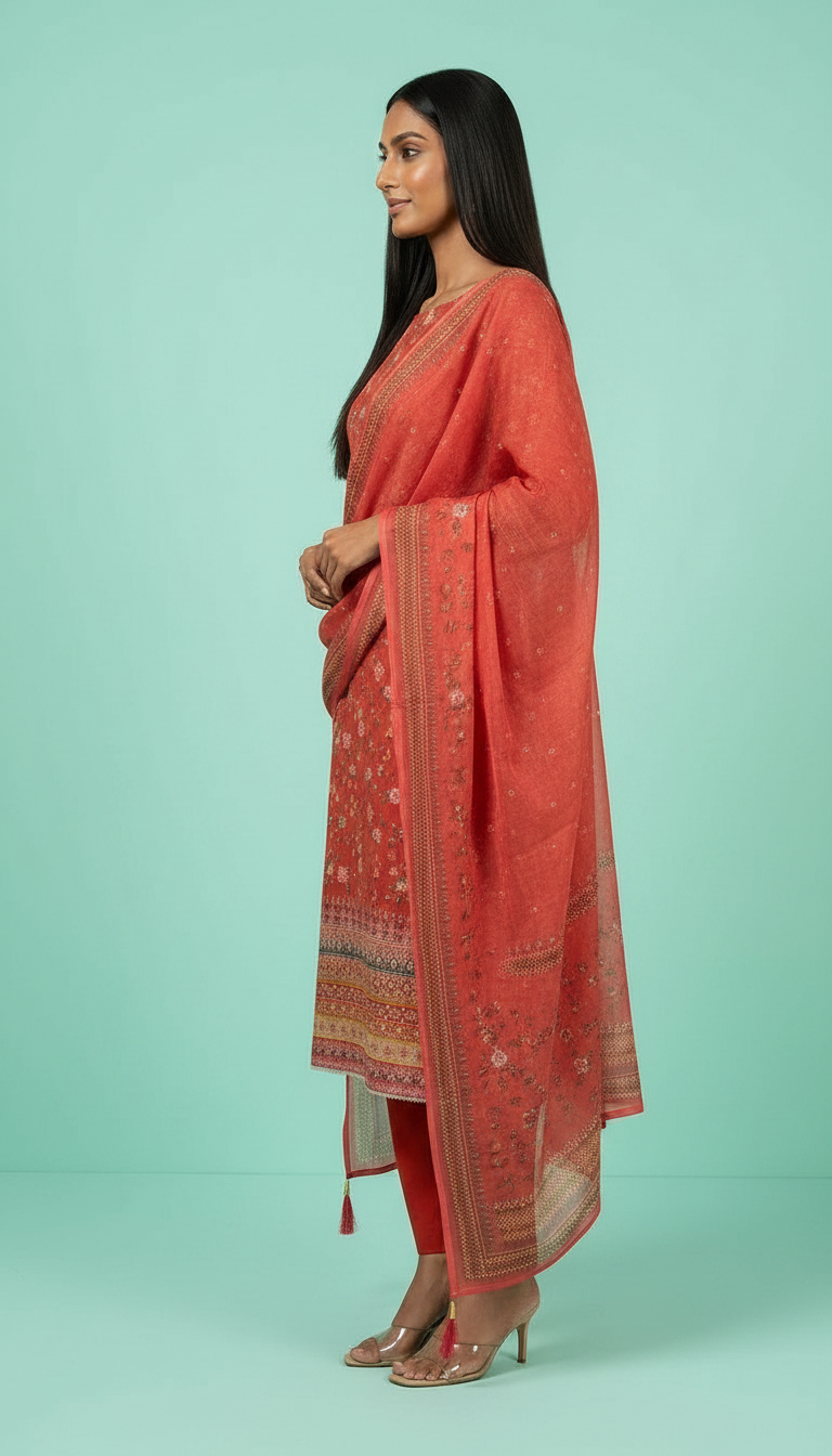 Stylish Embroidered Thread Work Shimmer Unstitched Suit - Gajri / HC001812 view 2
