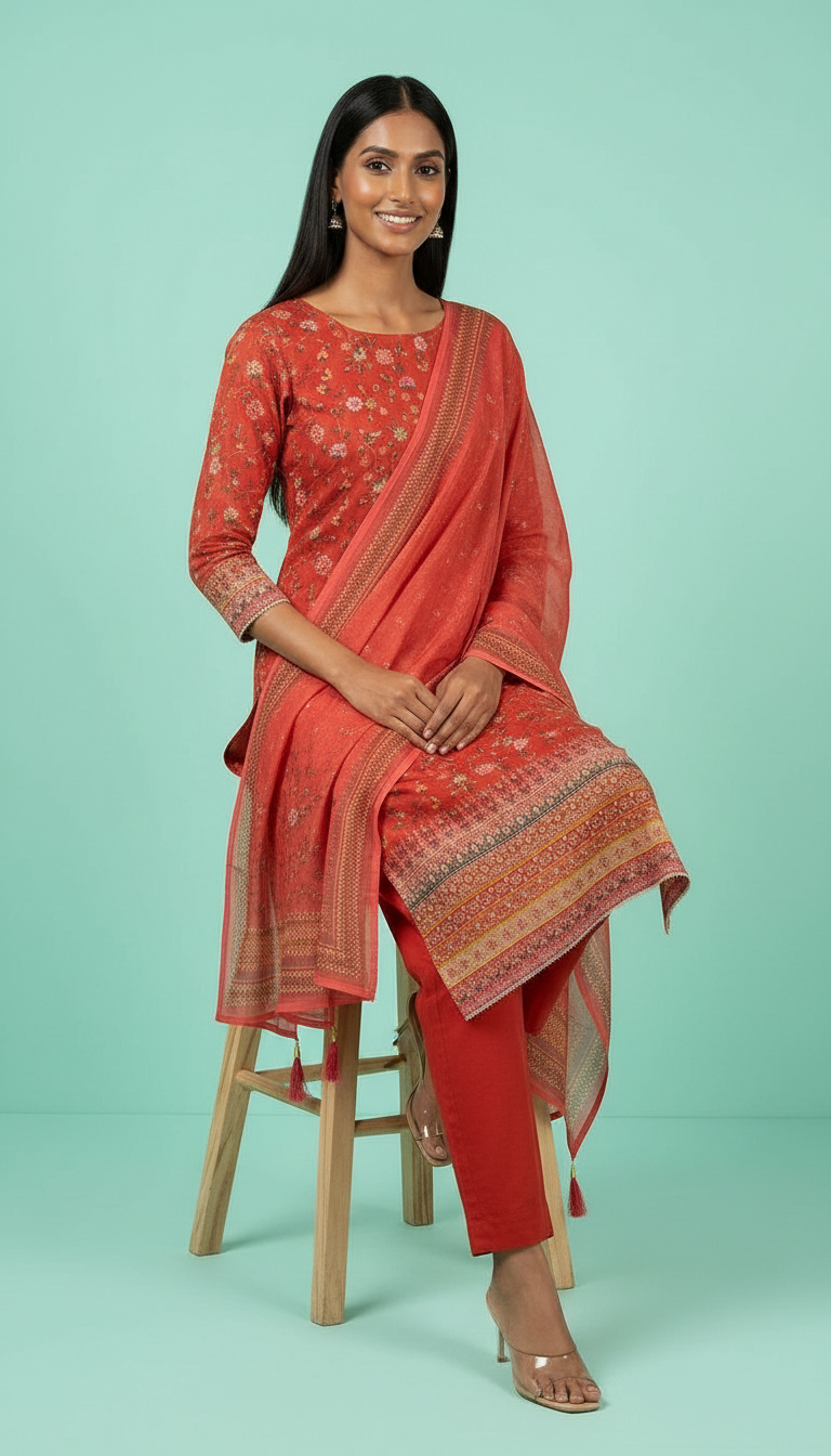 Stylish Embroidered Thread Work Shimmer Unstitched Suit - Gajri / HC001812 view 5