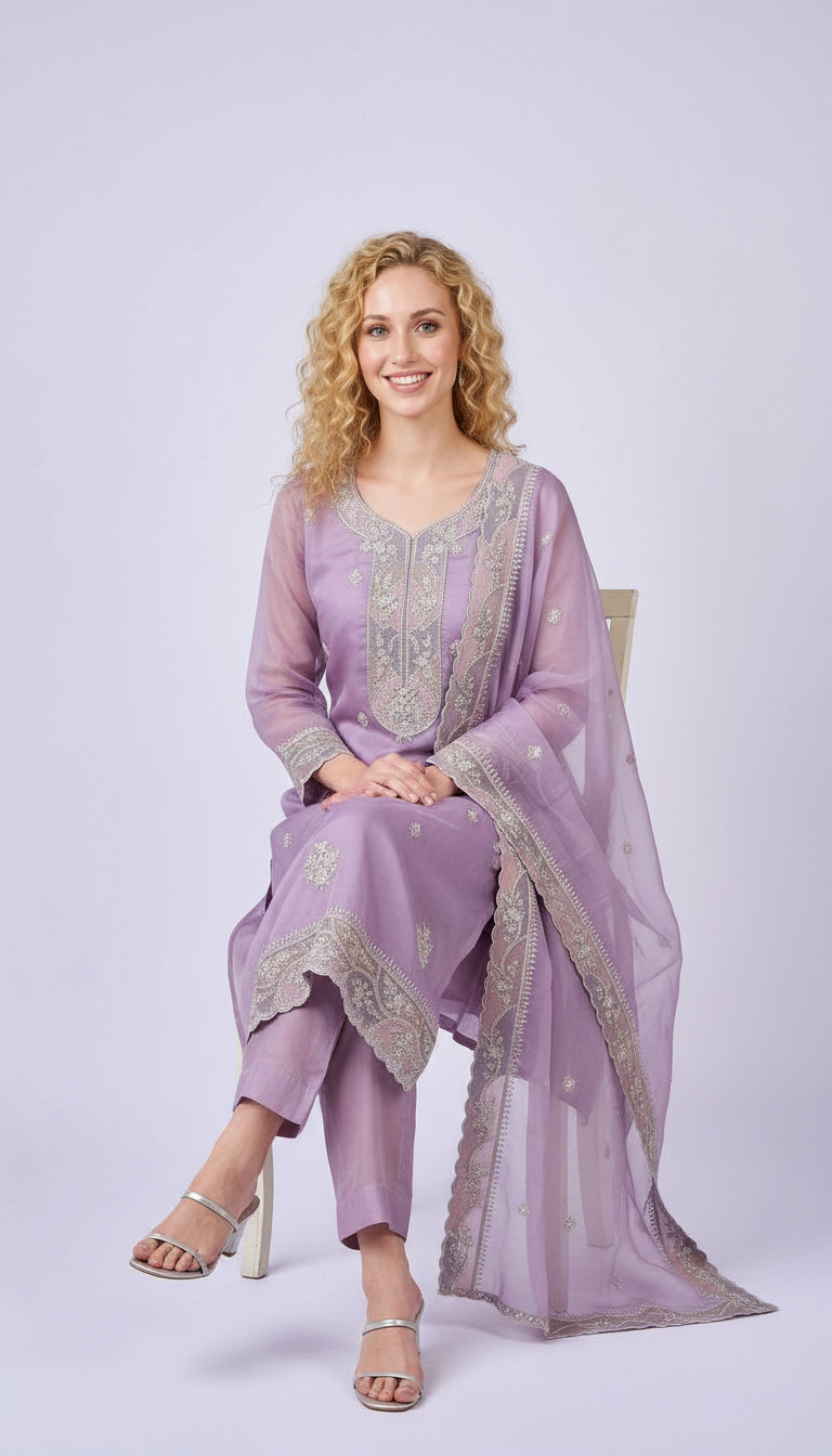 Elegant Embroidered  Soft Tissue Unstitched Suit - Purple A / HC001796 view 6