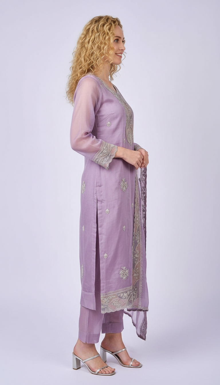 Elegant Embroidered  Soft Tissue Unstitched Suit - Purple A / HC001796 view 4
