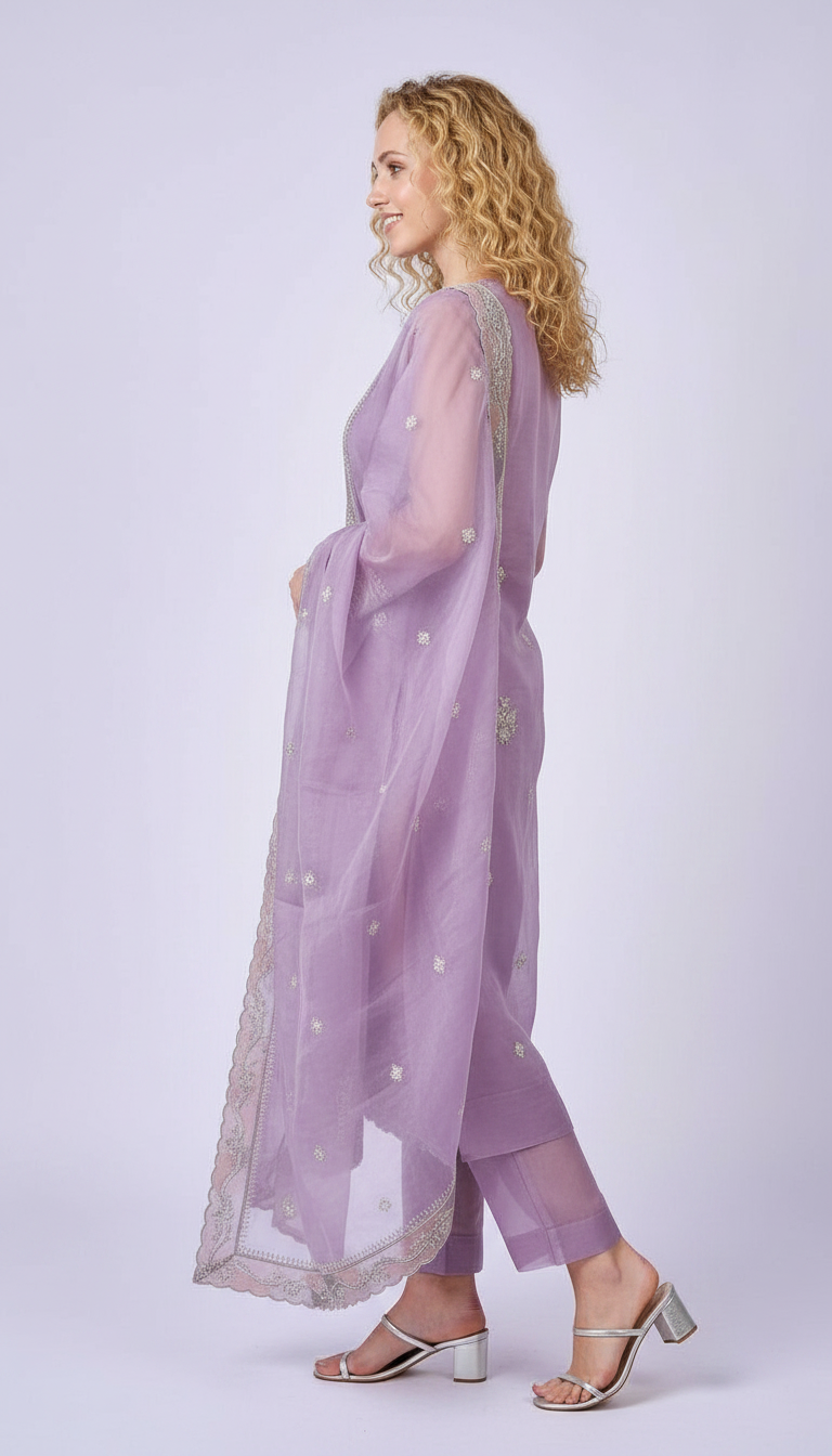 Elegant Embroidered  Soft Tissue Unstitched Suit - Purple A / HC001796 view 2