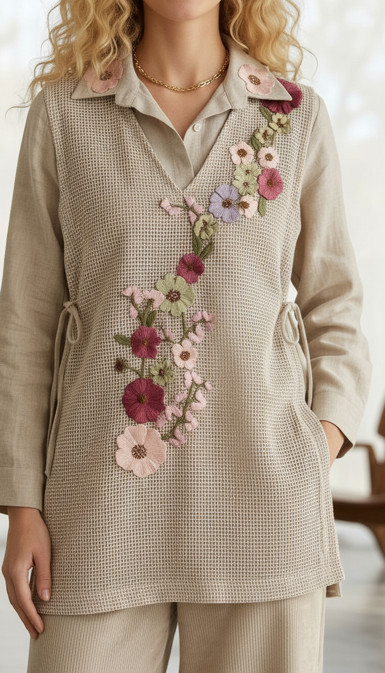 Designer Embroidered Linen Joot Cotton Cord Set With Shurg - 1405L / HC002509 view 6
