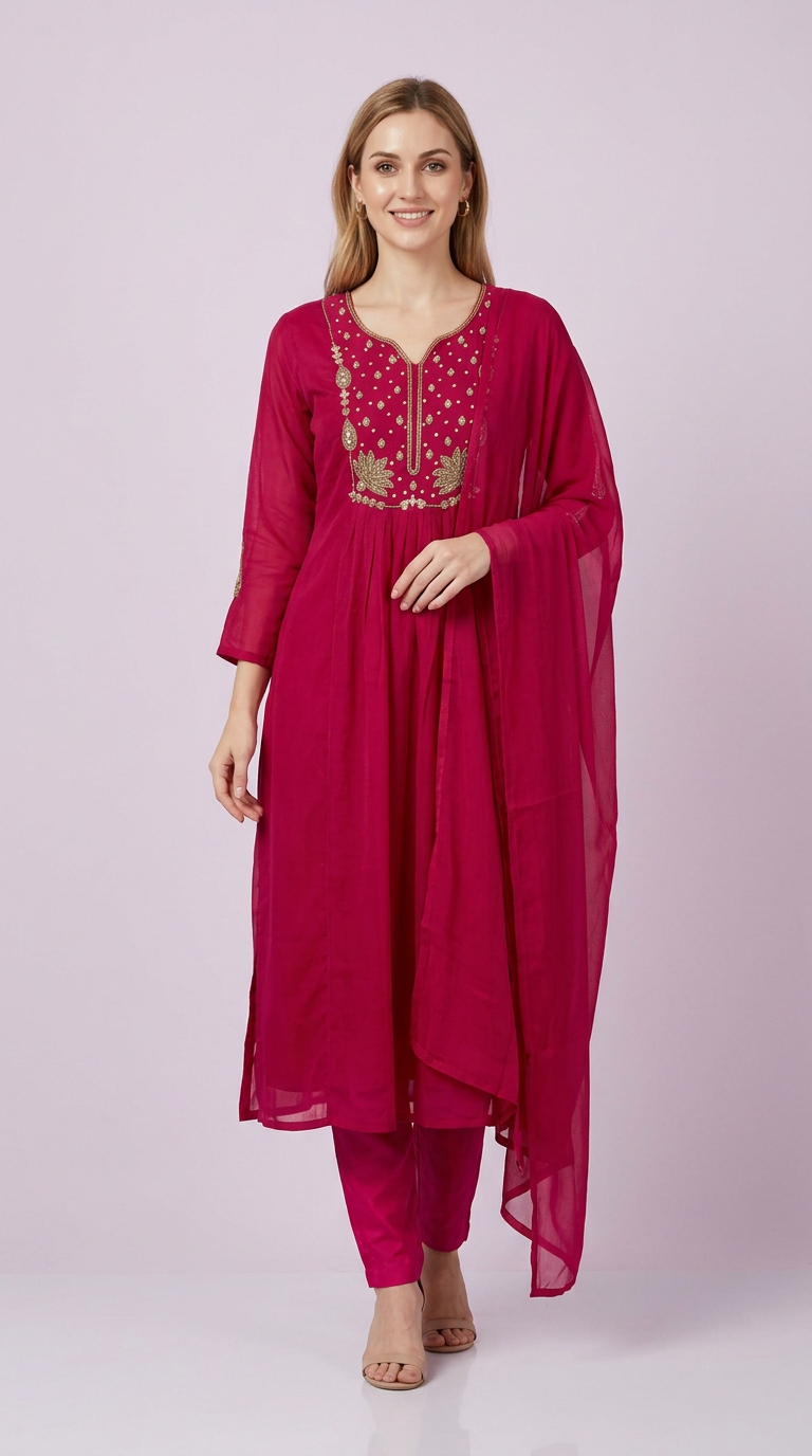 Ethnic Stylish Neck Embroidery Stitched Frock Suit - 1007-L / HC002523 view 7