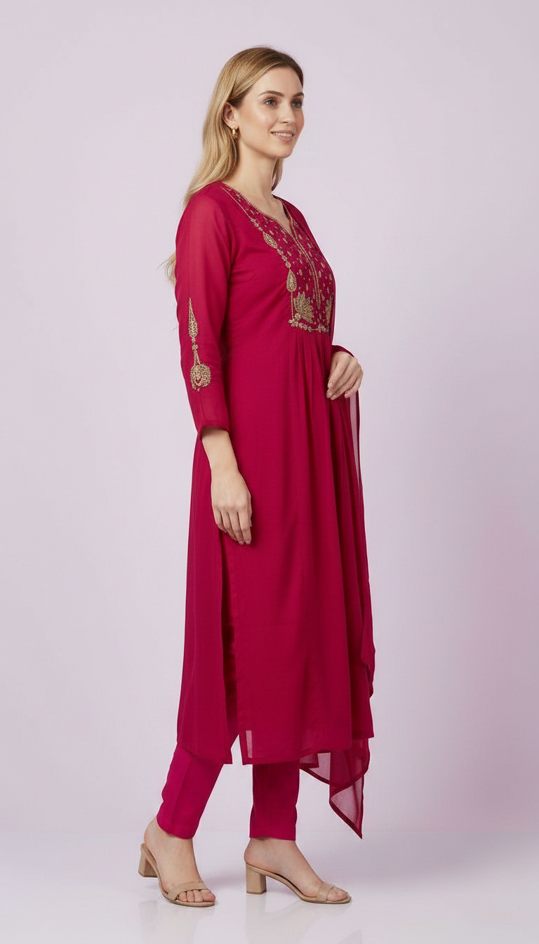 Ethnic Stylish Neck Embroidery Stitched Frock Suit - 1007-L / HC002523 view 3